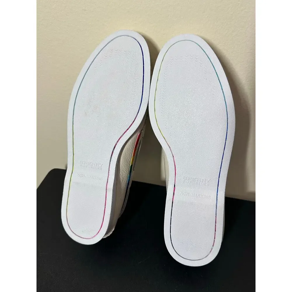 These are Sperry Authentic Original 2-Eye Pride boat shoes Rainbow Sz 11 NWOT